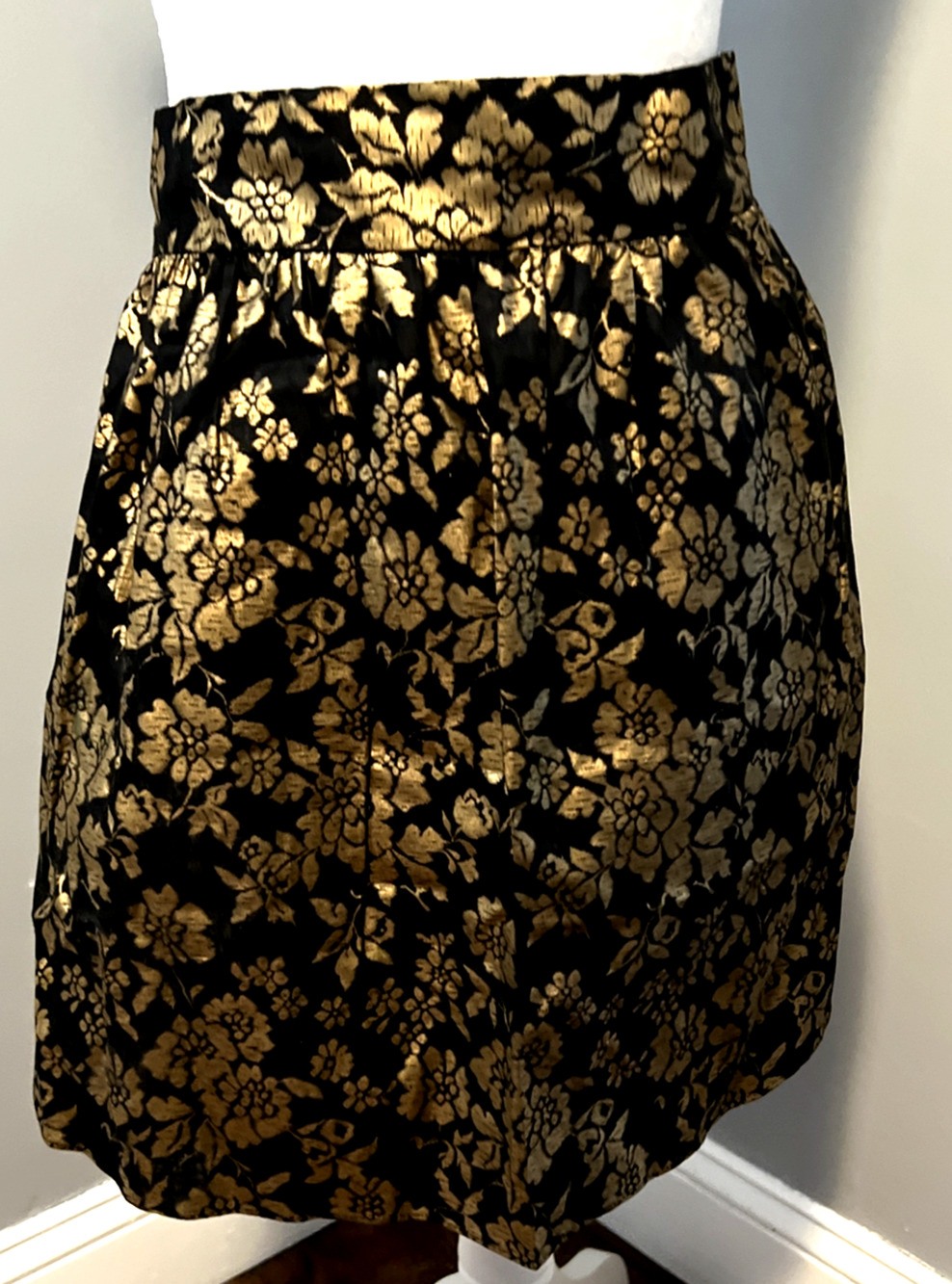 Vintage Half Apron Black & Metallic Gold Floral Tie Kitchen Retro 17" Handmade